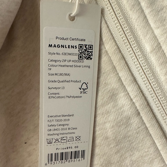 NWT $95 MAGNLENS Zip Up Hooded Hoodie Sweater Shirt Jacket S or M Heather Grey - Picture 14 of 15
